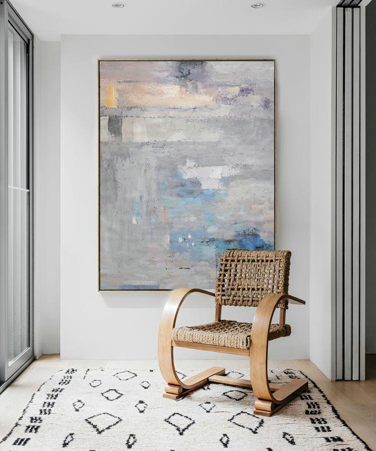 Oversized Canvas Art On Canvas,Vertical Palette Knife Contemporary Art,Extra Large Paintings,Grey,Blue,Violet Ash.etc